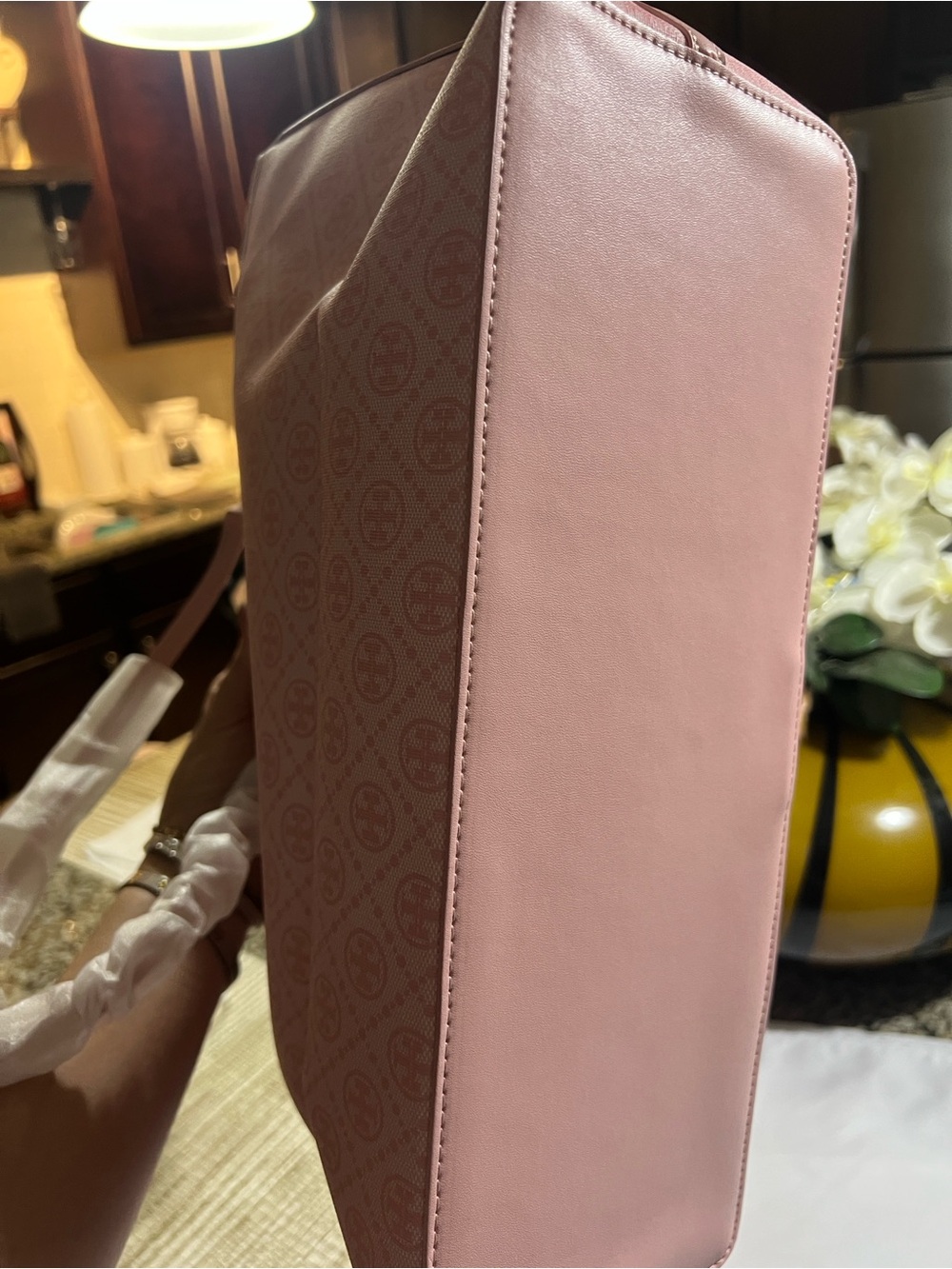 TB Pink Logo Stripe Tote with Gold Accent - Picture 3 of 4